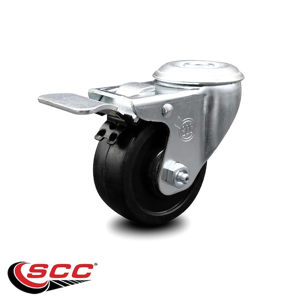 3 Inch Soft Rubber Wheel Bolt Hole Caster with Total Lock Brake